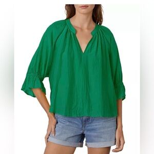 Velvet by Graham & Spencer Green Ruffled 3/4 Sleeve Blouse Top M Bohemian Boho